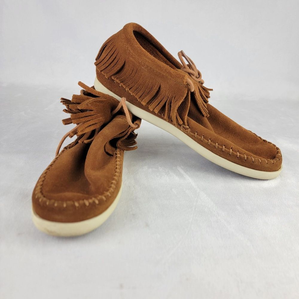 MINNETONKA MOCCASIN Bootie Brown Tan‎ Suede Leather Fringed Ankle Moccasins 7